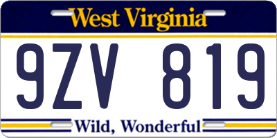 WV license plate 9ZV819