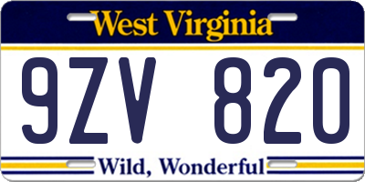 WV license plate 9ZV820