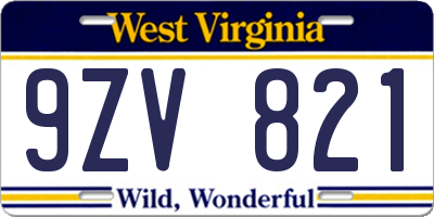 WV license plate 9ZV821
