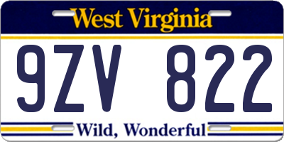 WV license plate 9ZV822