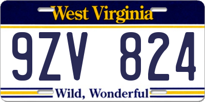 WV license plate 9ZV824