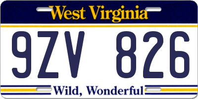 WV license plate 9ZV826