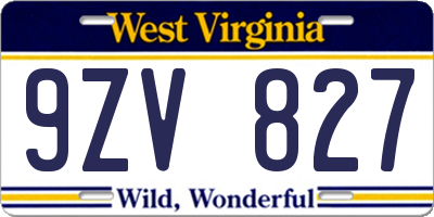 WV license plate 9ZV827