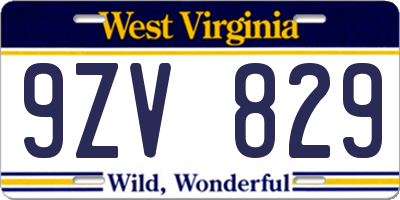 WV license plate 9ZV829