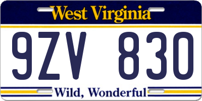 WV license plate 9ZV830