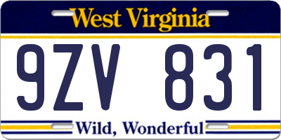 WV license plate 9ZV831