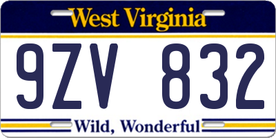 WV license plate 9ZV832