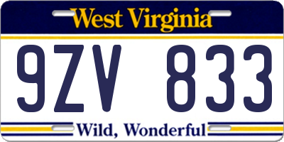 WV license plate 9ZV833