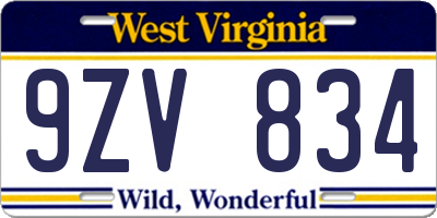 WV license plate 9ZV834
