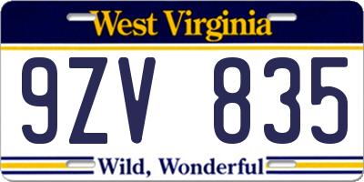 WV license plate 9ZV835