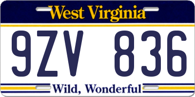 WV license plate 9ZV836