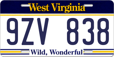 WV license plate 9ZV838