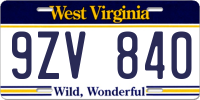 WV license plate 9ZV840