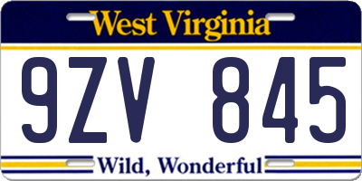 WV license plate 9ZV845