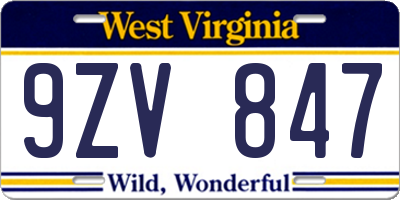 WV license plate 9ZV847