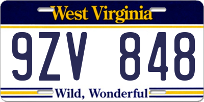 WV license plate 9ZV848