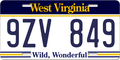 WV license plate 9ZV849