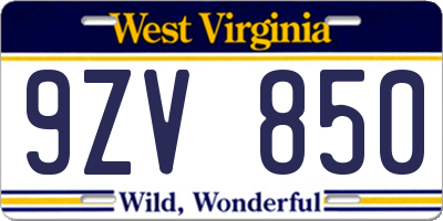 WV license plate 9ZV850