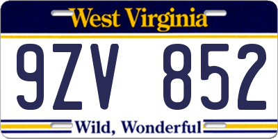 WV license plate 9ZV852