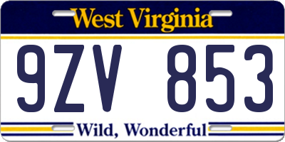 WV license plate 9ZV853