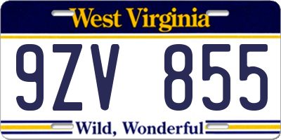 WV license plate 9ZV855