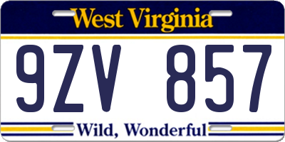 WV license plate 9ZV857