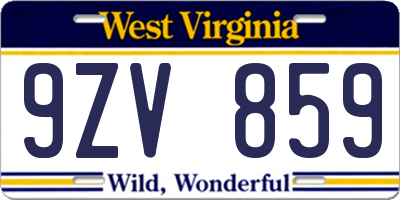WV license plate 9ZV859