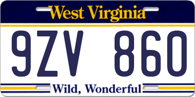 WV license plate 9ZV860