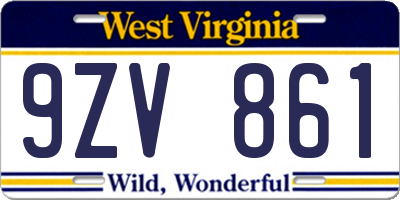 WV license plate 9ZV861