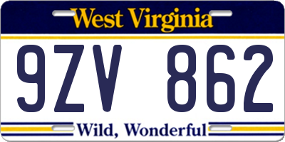 WV license plate 9ZV862