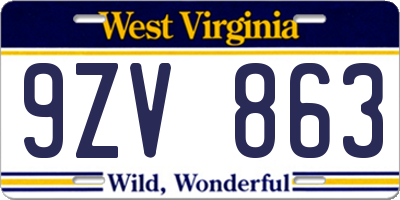WV license plate 9ZV863