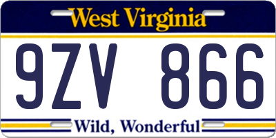 WV license plate 9ZV866