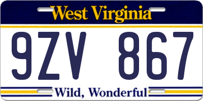 WV license plate 9ZV867