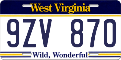WV license plate 9ZV870