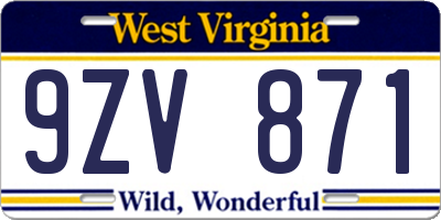 WV license plate 9ZV871
