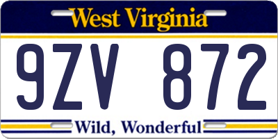 WV license plate 9ZV872