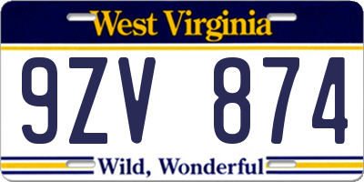 WV license plate 9ZV874