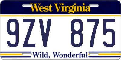 WV license plate 9ZV875