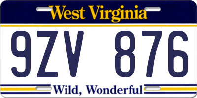 WV license plate 9ZV876
