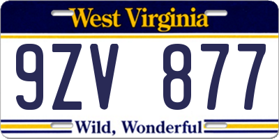 WV license plate 9ZV877