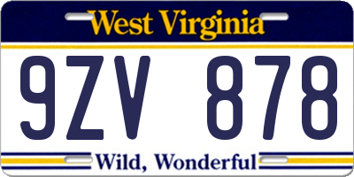WV license plate 9ZV878