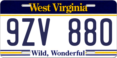 WV license plate 9ZV880
