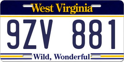 WV license plate 9ZV881