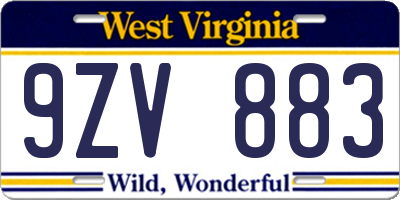 WV license plate 9ZV883