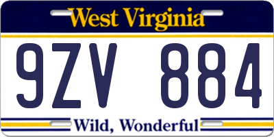 WV license plate 9ZV884