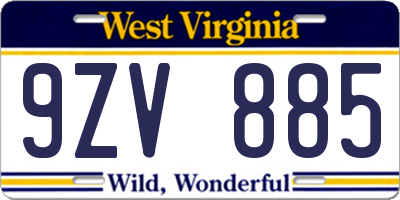 WV license plate 9ZV885