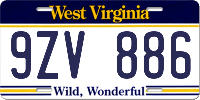 WV license plate 9ZV886