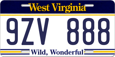 WV license plate 9ZV888