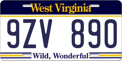 WV license plate 9ZV890