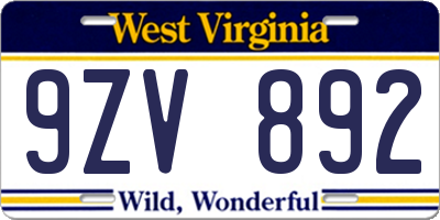WV license plate 9ZV892